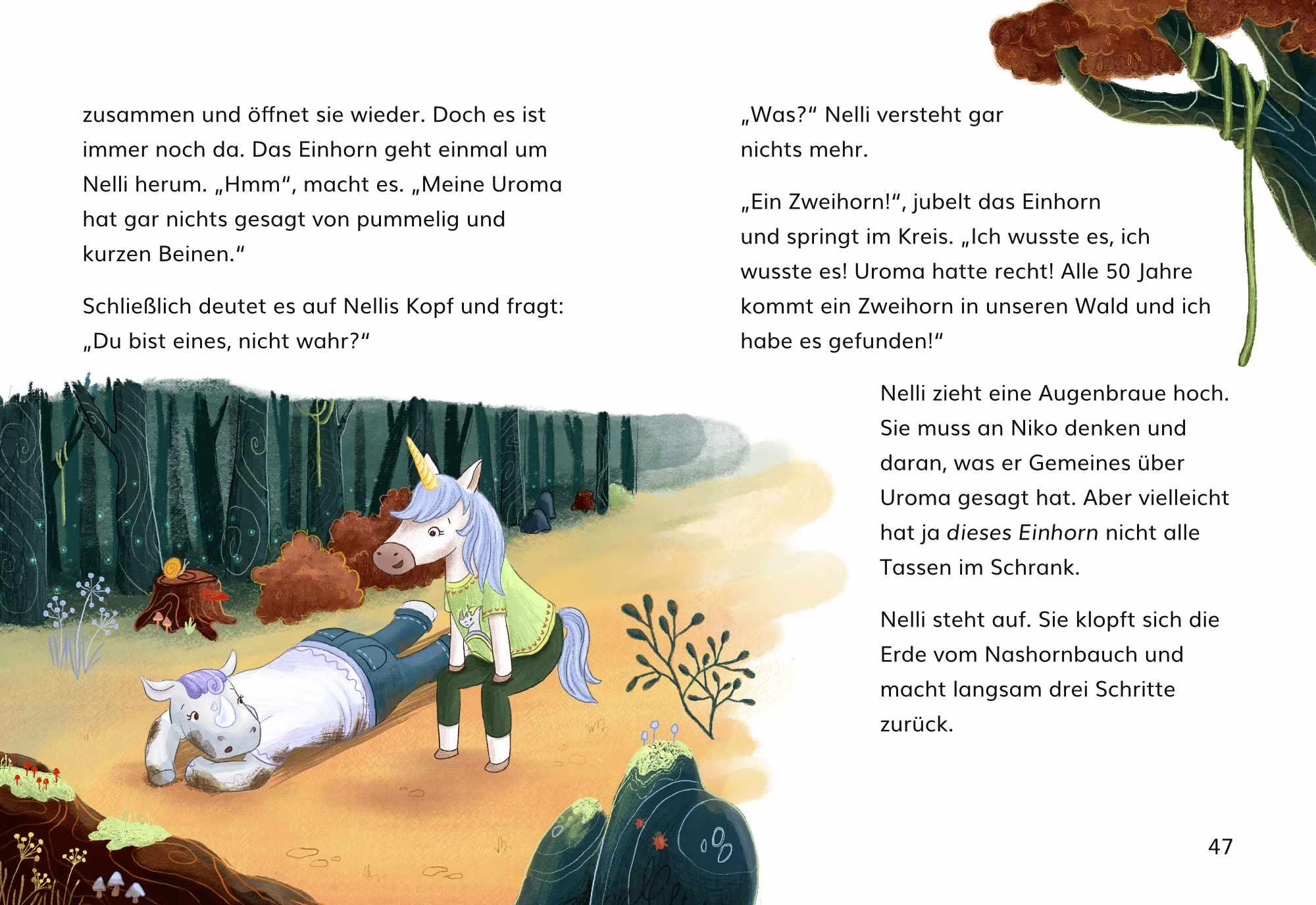 Beispielinhalt (Bild) Nelli Nashorn. Nur Einhörner im Kopf