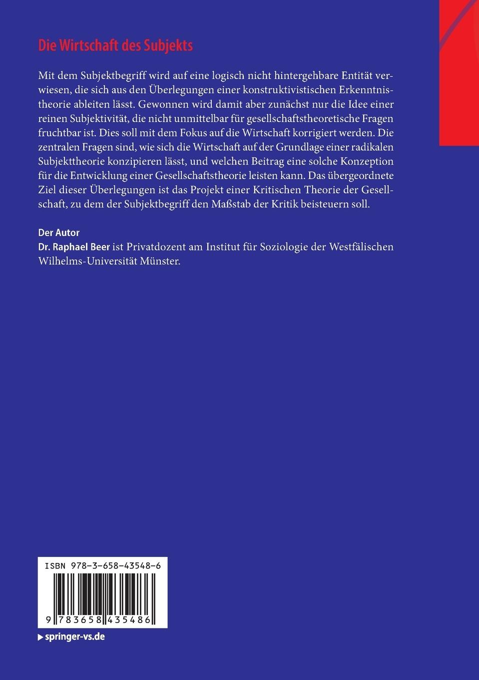 Rückseitencover Die Wirtschaft des Subjekts