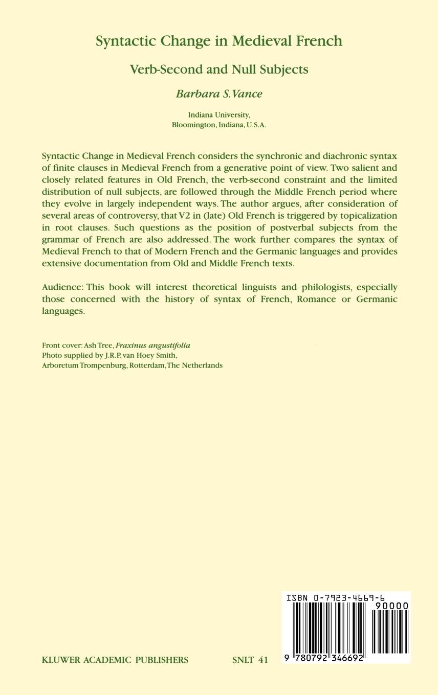 Rückseitencover Syntactic Change in Medieval French