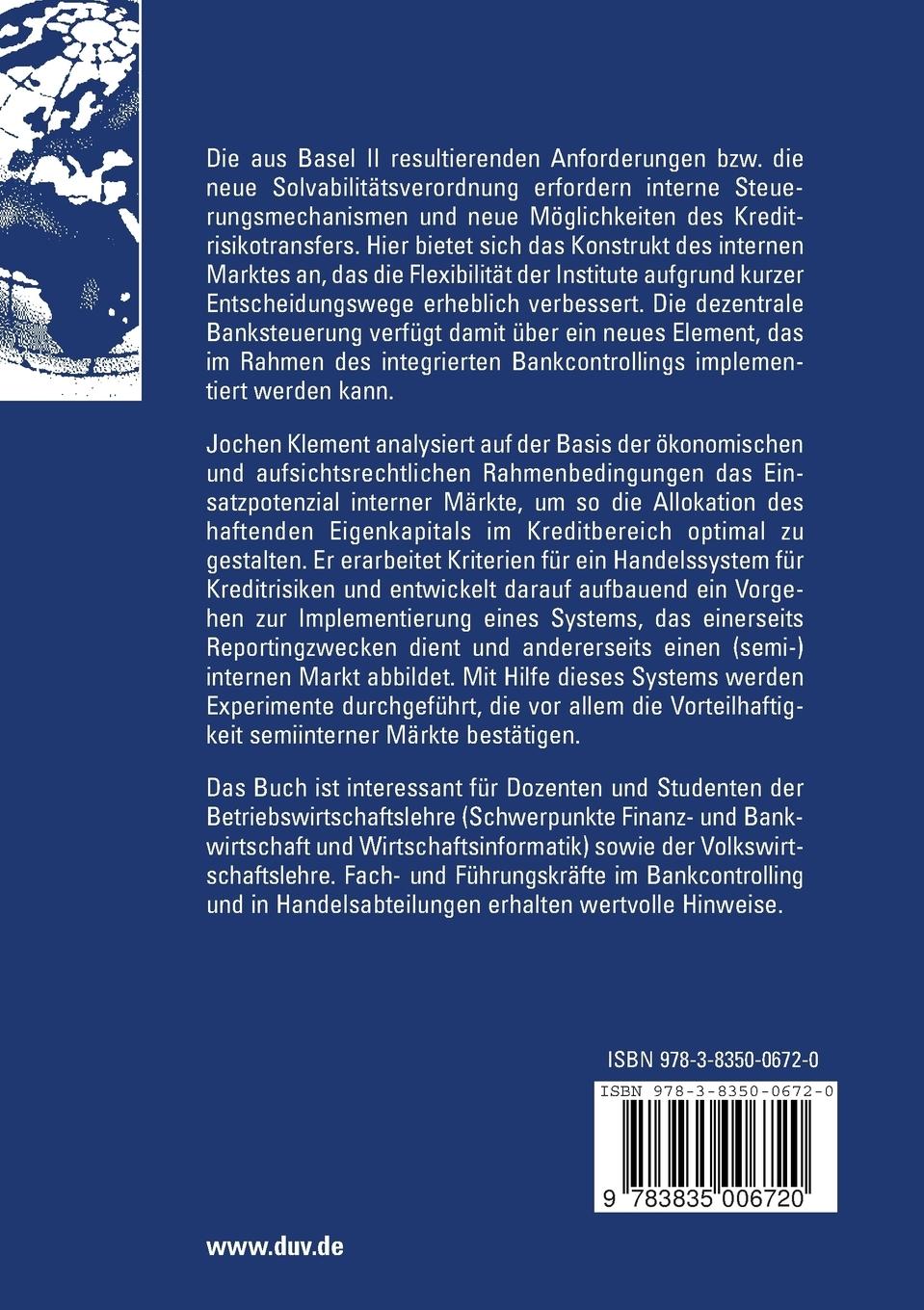 Rückseitencover Kreditrisikohandel, Basel II und interne Märkte in Banken