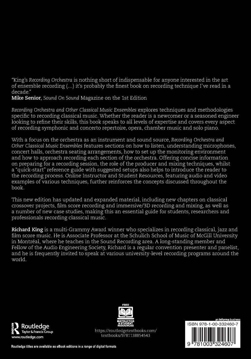 Rückseitencover Recording Orchestra and Other Classical Music Ensembles