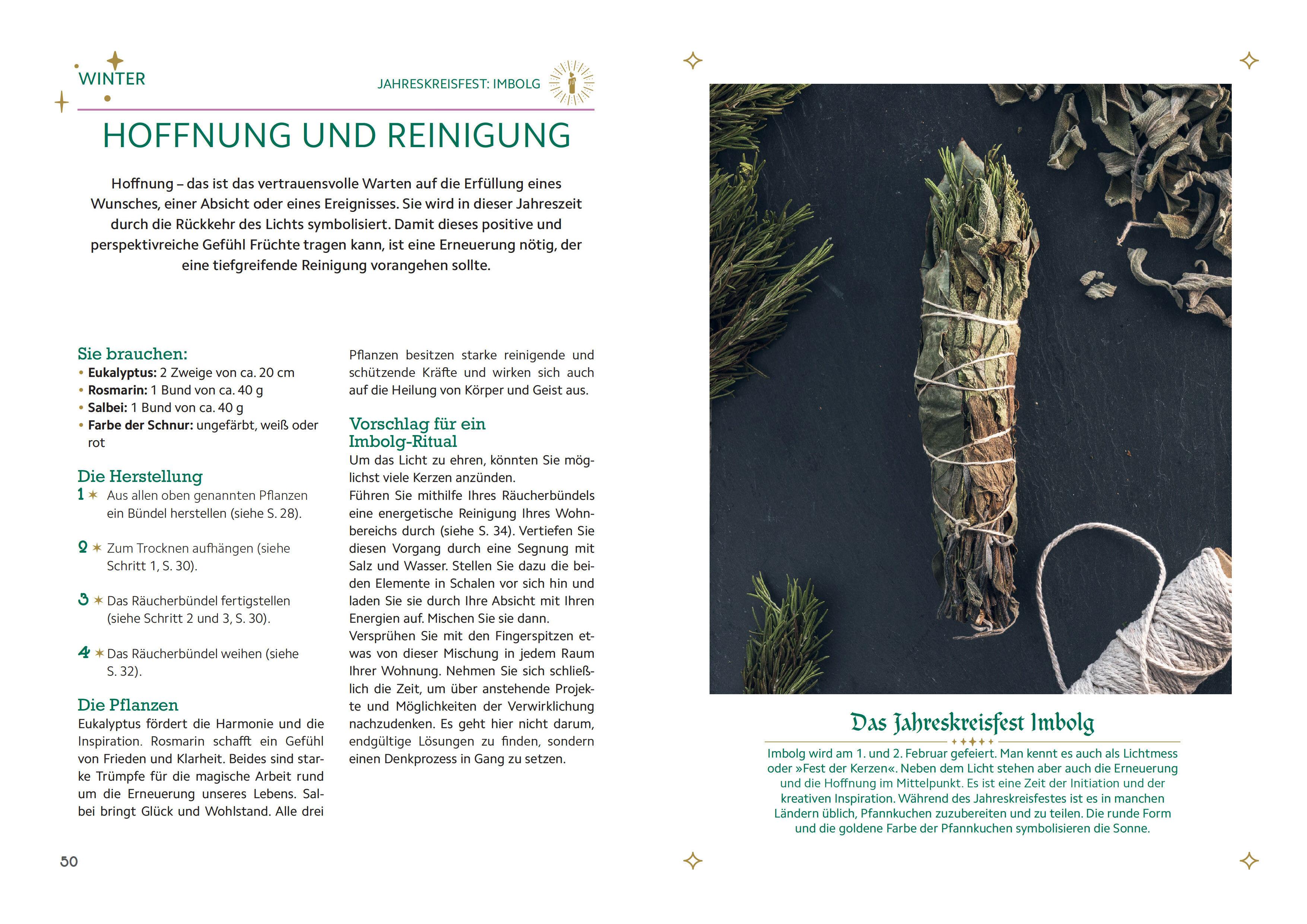 Beispielinhalt (Bild) Magische Rituale mit Räucherbündeln. Pflanzen durchs Jahr sammeln, trocknen, binden, weihen, räuchern