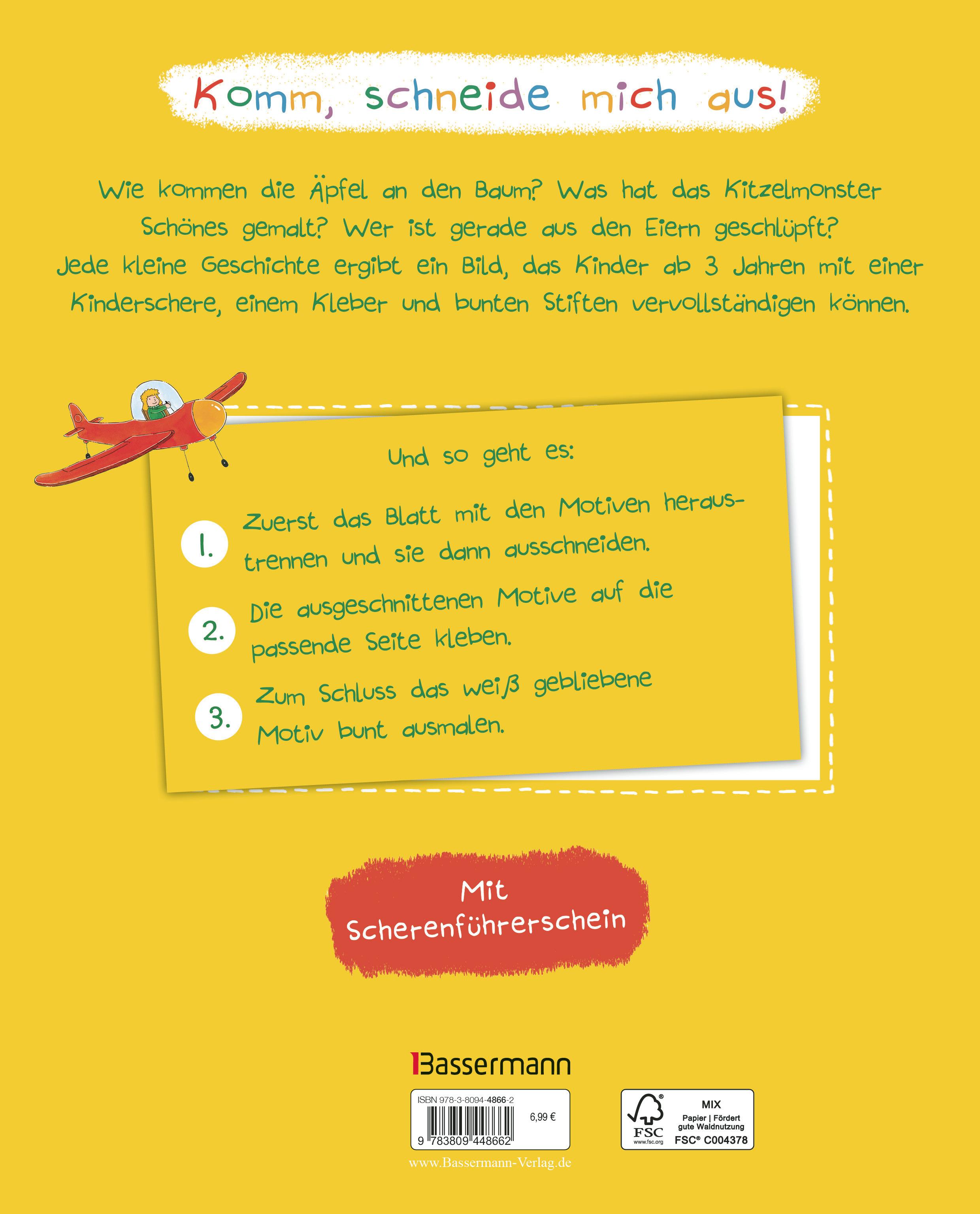 Beispielinhalt (Bild) Schüttel den Apfelbaum - Das Ausschneidebuch. Schneiden, kleben, malen für Kinder ab 3 Jahren