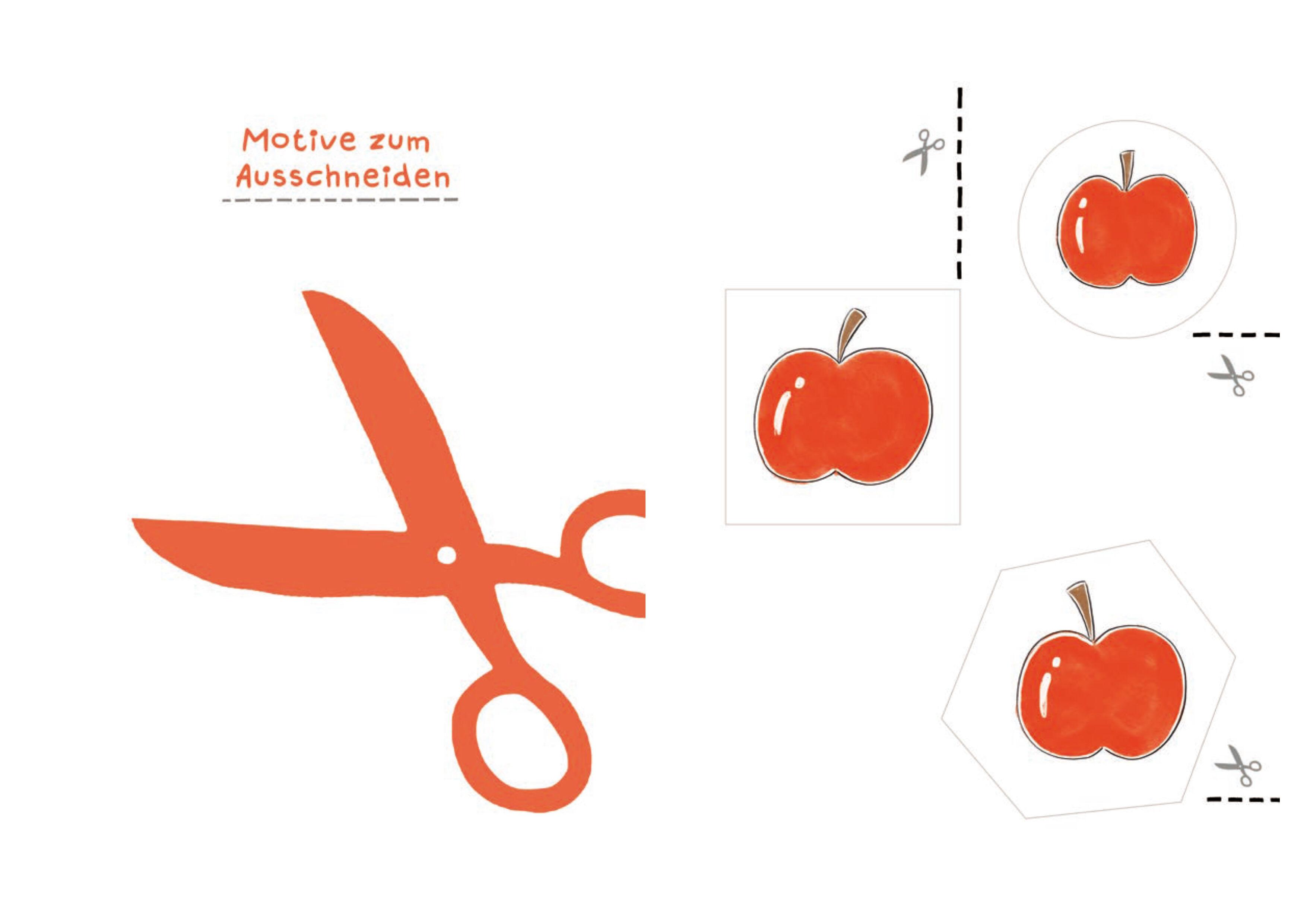Beispielinhalt (Bild) Schüttel den Apfelbaum - Das Ausschneidebuch. Schneiden, kleben, malen für Kinder ab 3 Jahren