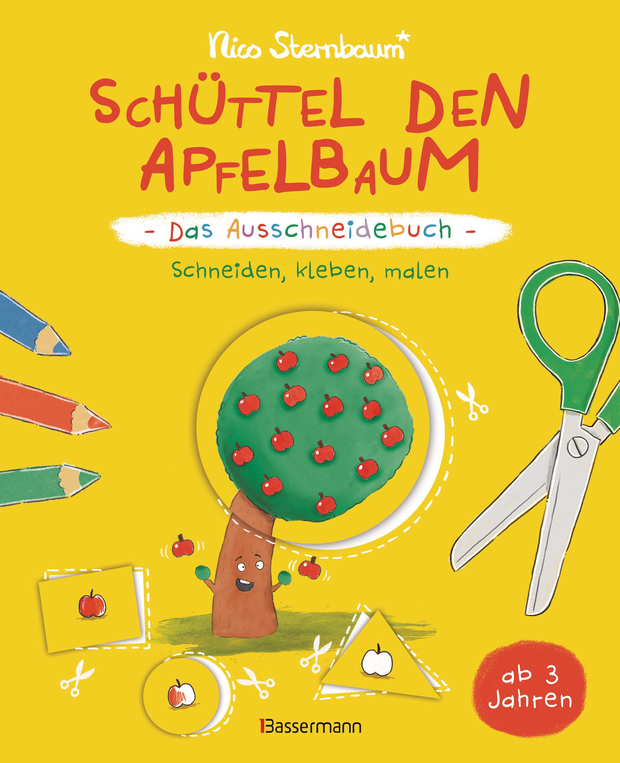 Vorderes Coverbild Schüttel den Apfelbaum - Das Ausschneidebuch. Schneiden, kleben, malen für Kinder ab 3 Jahren