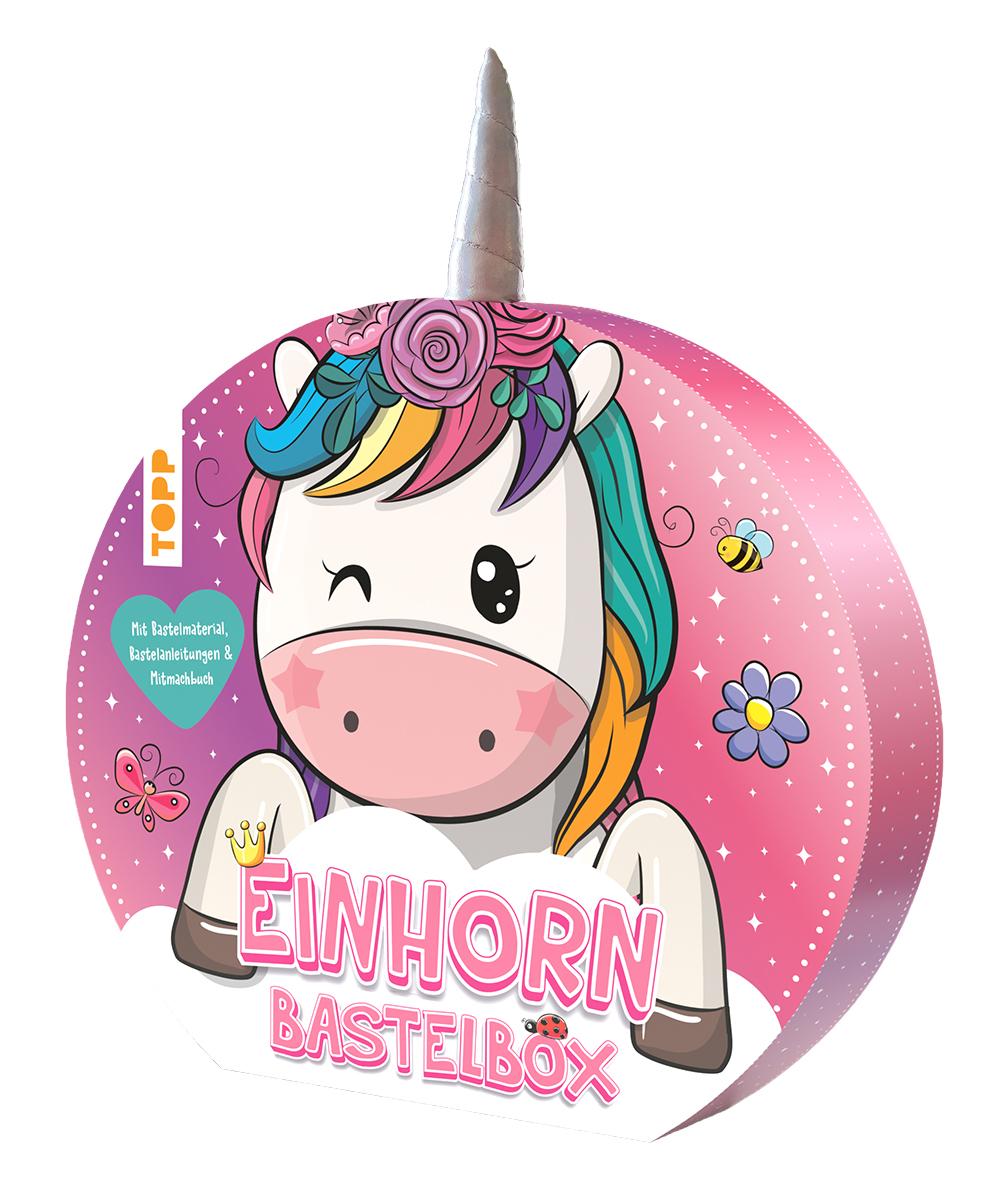 Vorderes Coverbild Einhorn-Bastelbox. Mit Anleitungen, Bastelmaterial und Mitmachbuch