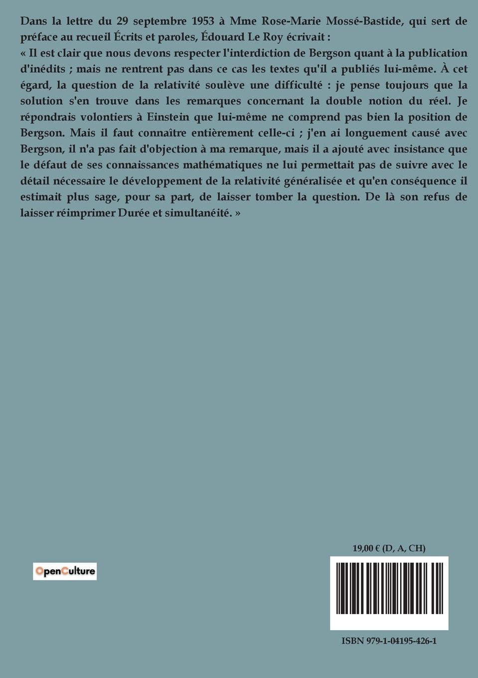 Rückseitencover Durée et simultaneité