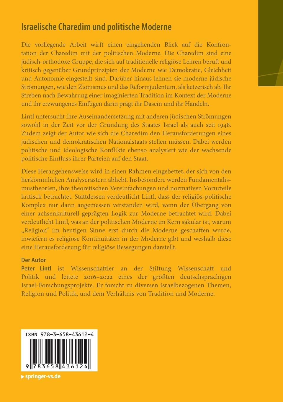 Rückseitencover Israelische Charedim und politische Moderne