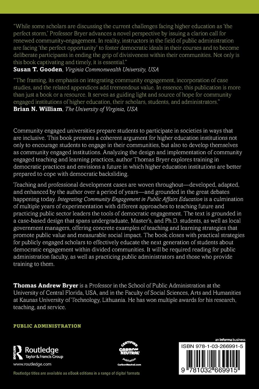 Rückseitencover Integrating Community Engagement in Public Affairs Education