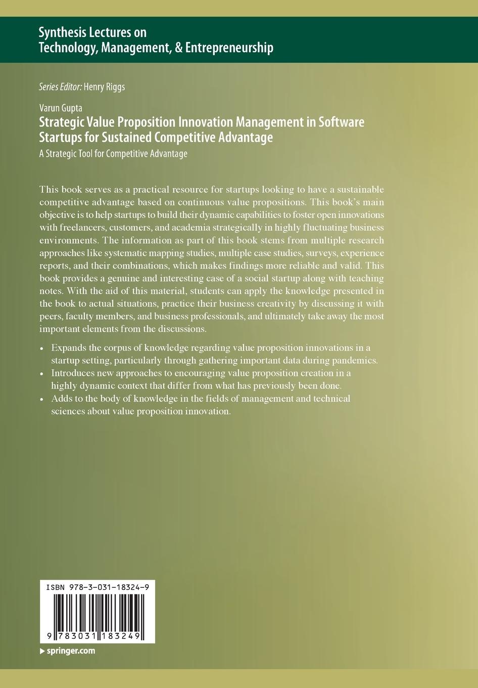 Rückseitencover Strategic Value Proposition Innovation Management in Software Startups for Sustained Competitive Advantage