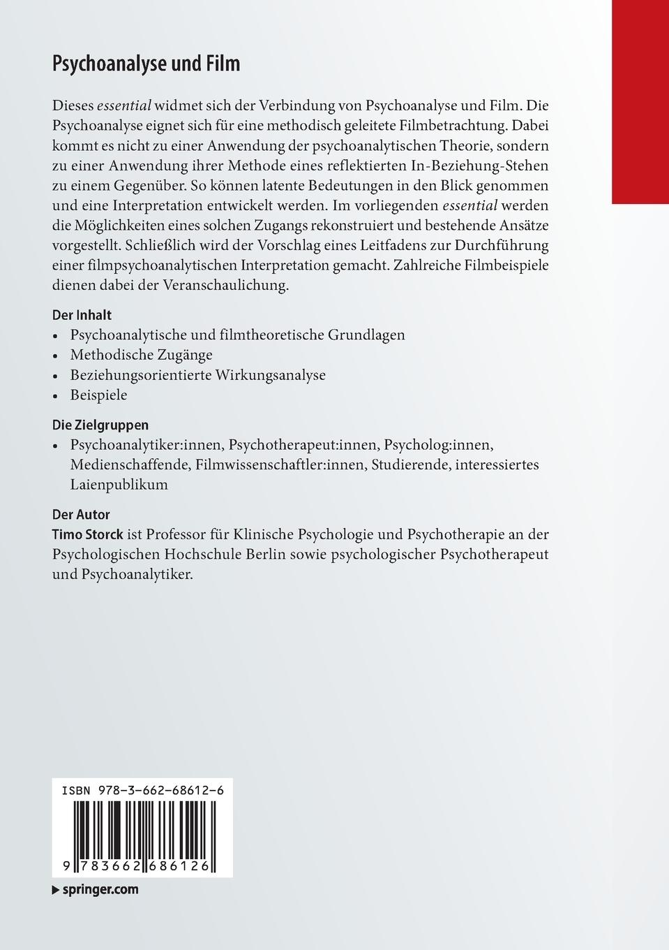 Rückseitencover Psychoanalyse und Film