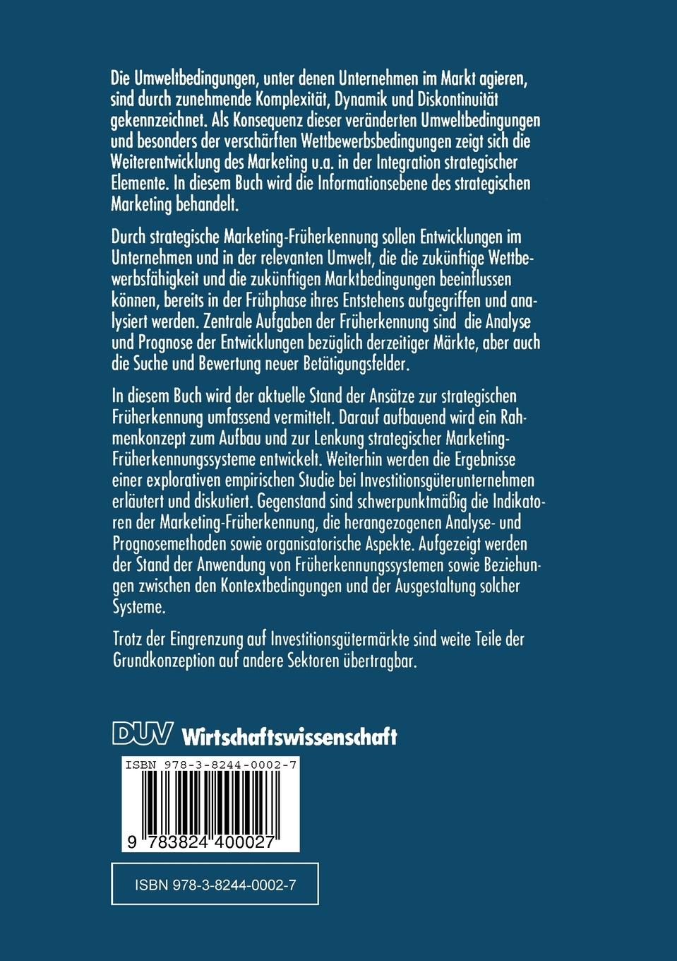 Rückseitencover Strategische Marketing-Früherkennung auf Investitionsgütermärkten