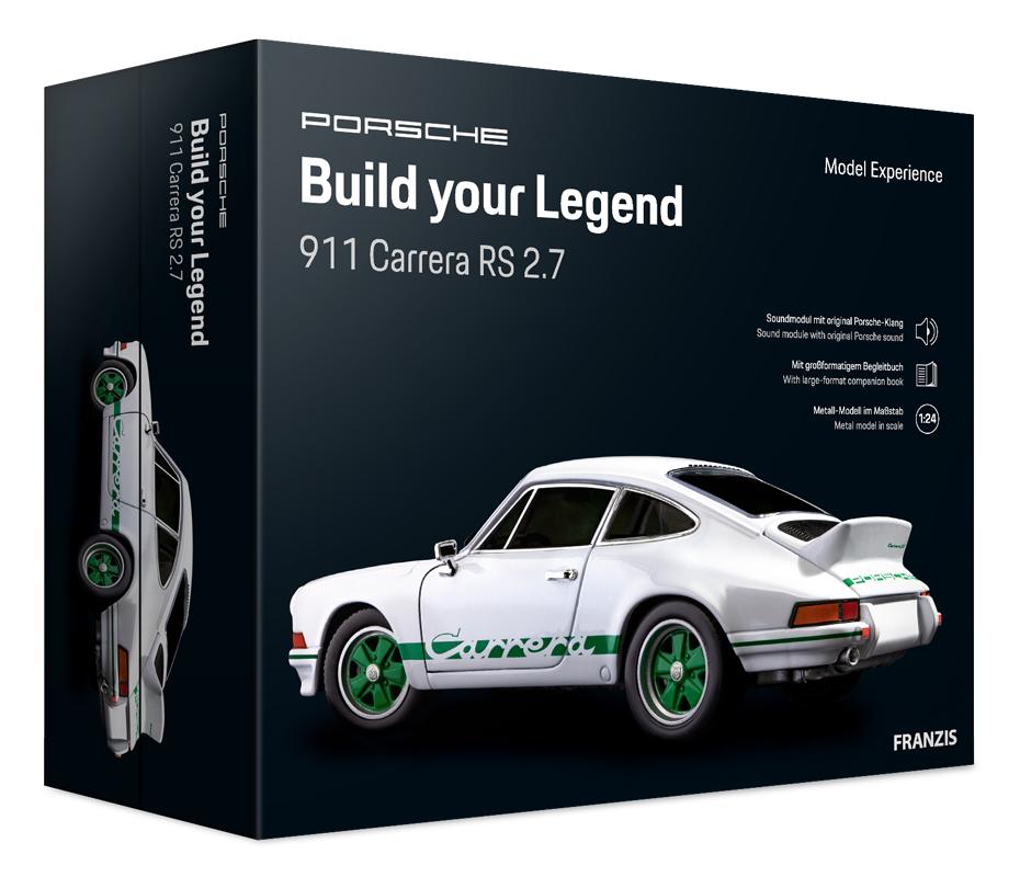 Vorderes Coverbild FRANZIS 67217 - Porsche 911 Carrera RS 2.7 Build Your Legend | Metall-Modellbausatz im Maßstab 1:24, inkl. Soundmodul und 72-seitigem Begleitbuch