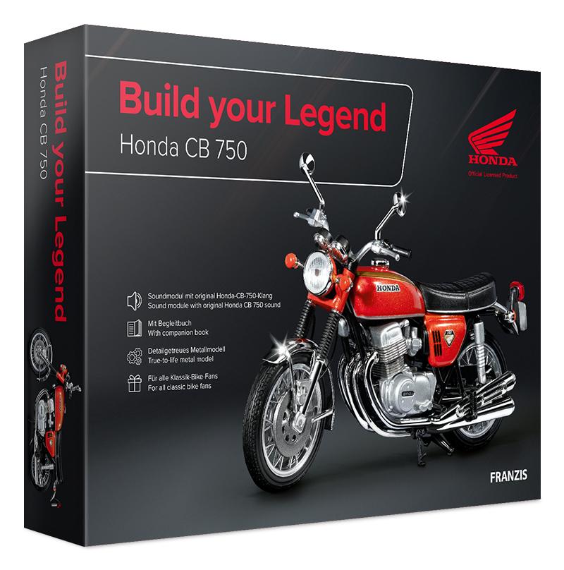 Vorderes Coverbild Honda CB 750 Build your Legend, Metall Modellbausatz im Maßstab 1:24, inkl. Soundmodul und 68-seitigem Begleitbuch