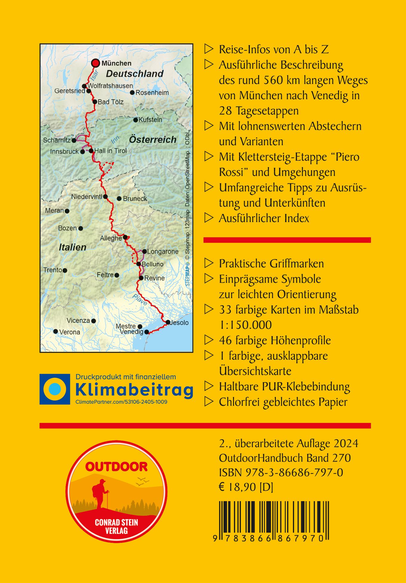 Rückseitencover München - Venedig über die Alpen in 28 Etappen