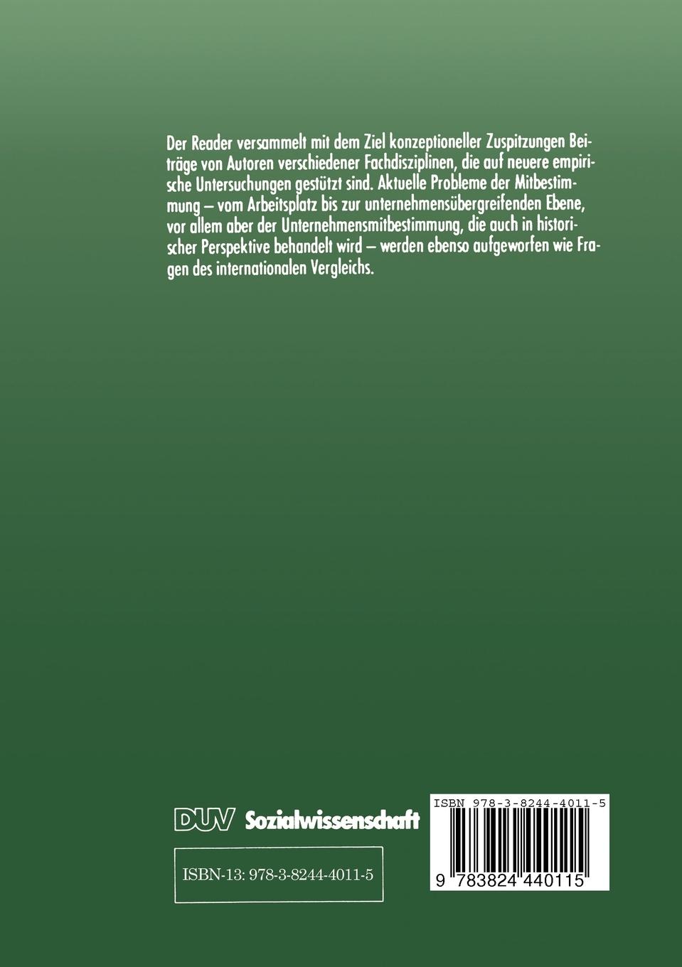 Rückseitencover Mitbestimmung und Demokratisierung