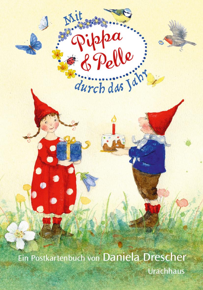 Vorderes Coverbild Postkartenbuch 'Mit Pippa und Pelle durch das Jahr'