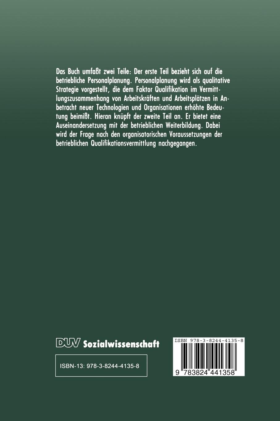 Rückseitencover Personalplanung und Weiterbildung im Betrieb