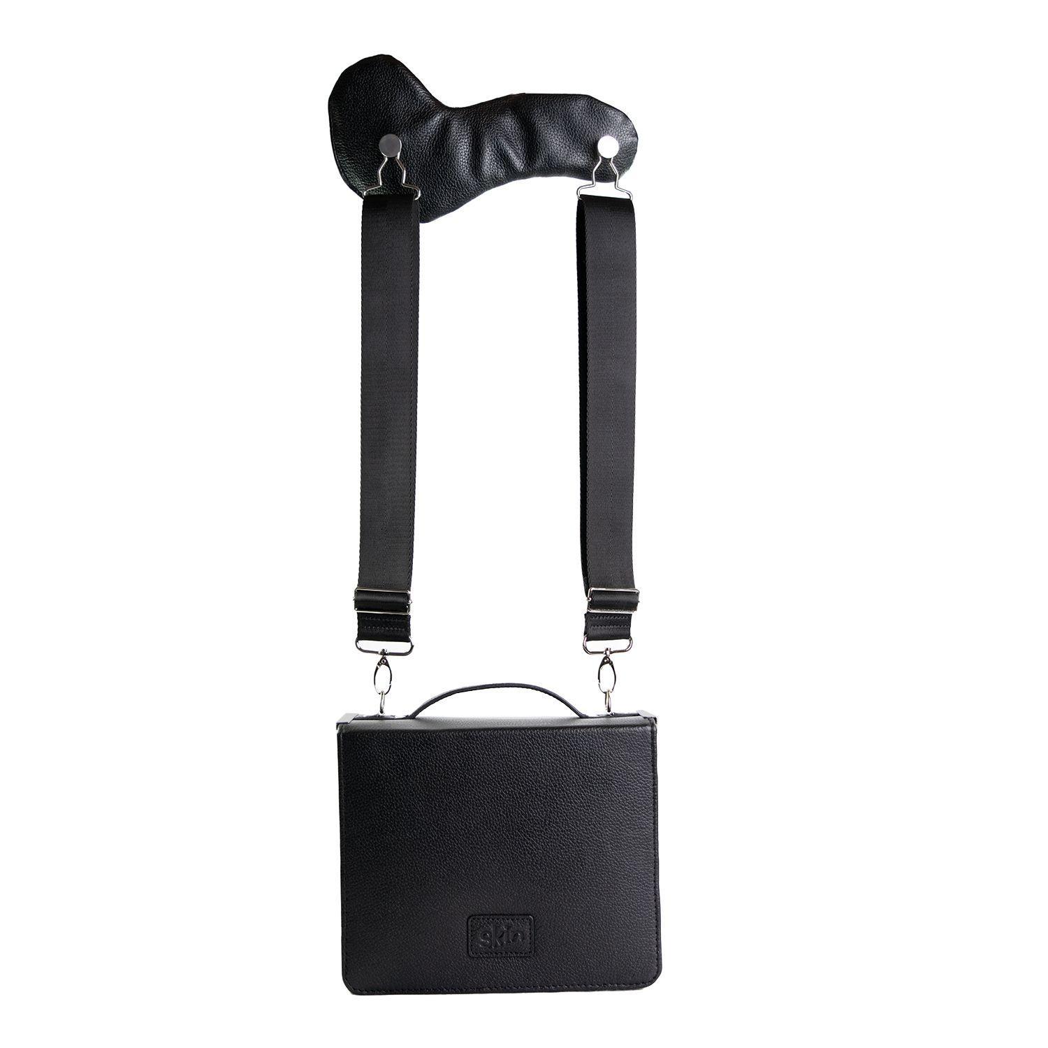 Beispielinhalt (Bild) HabersackSKIN Tasche PURO aus Nappaleder in Gr. XL in Onyx-Schwarz mit Tragegurt & Buchstütze