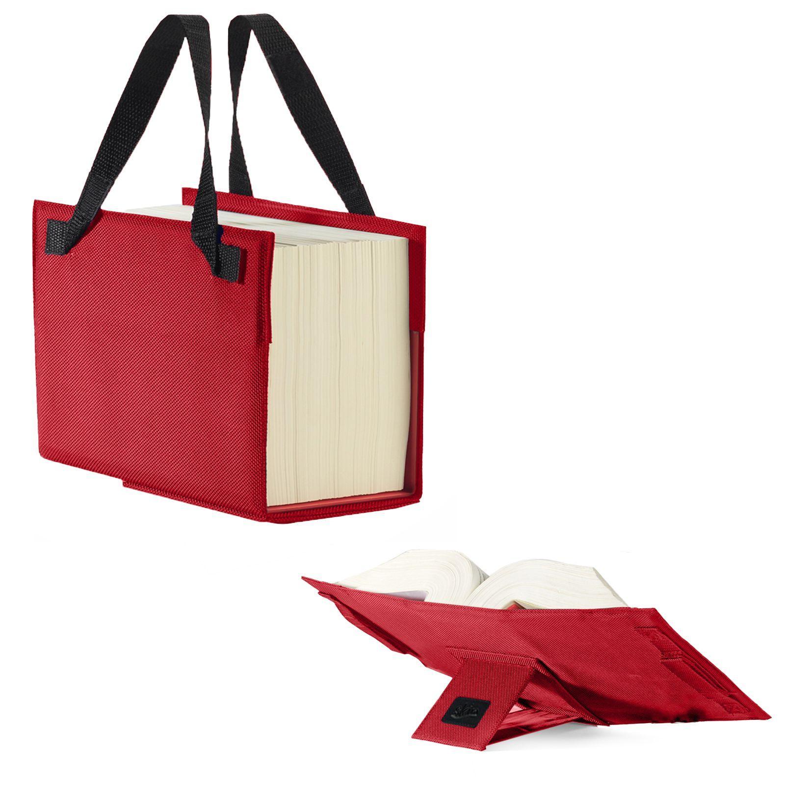 Vorderes Coverbild SKIN Einband LEXSKIN Gr. XL (Habersack) rubin-rot /  gefertigt aus Nylon und Leder / tragbare Buchhüllen-Tasche mit integrierter und ausklappbarer Buchstütze