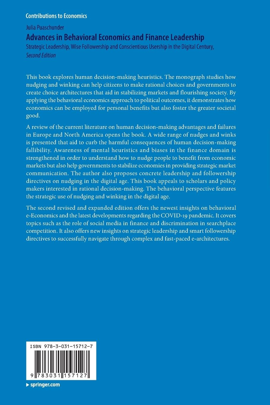 Rückseitencover Advances in Behavioral Economics and Finance Leadership