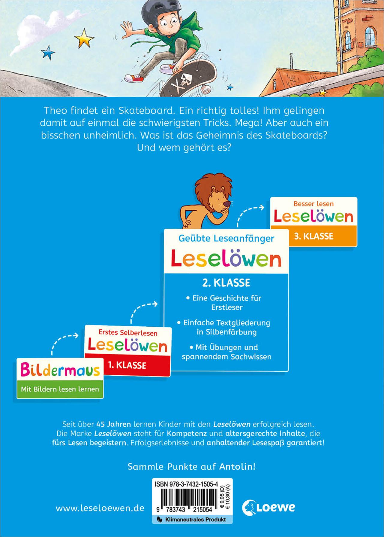 Rückseitencover Leselöwen 2. Klasse -  Das geheimnisvolle Skateboard