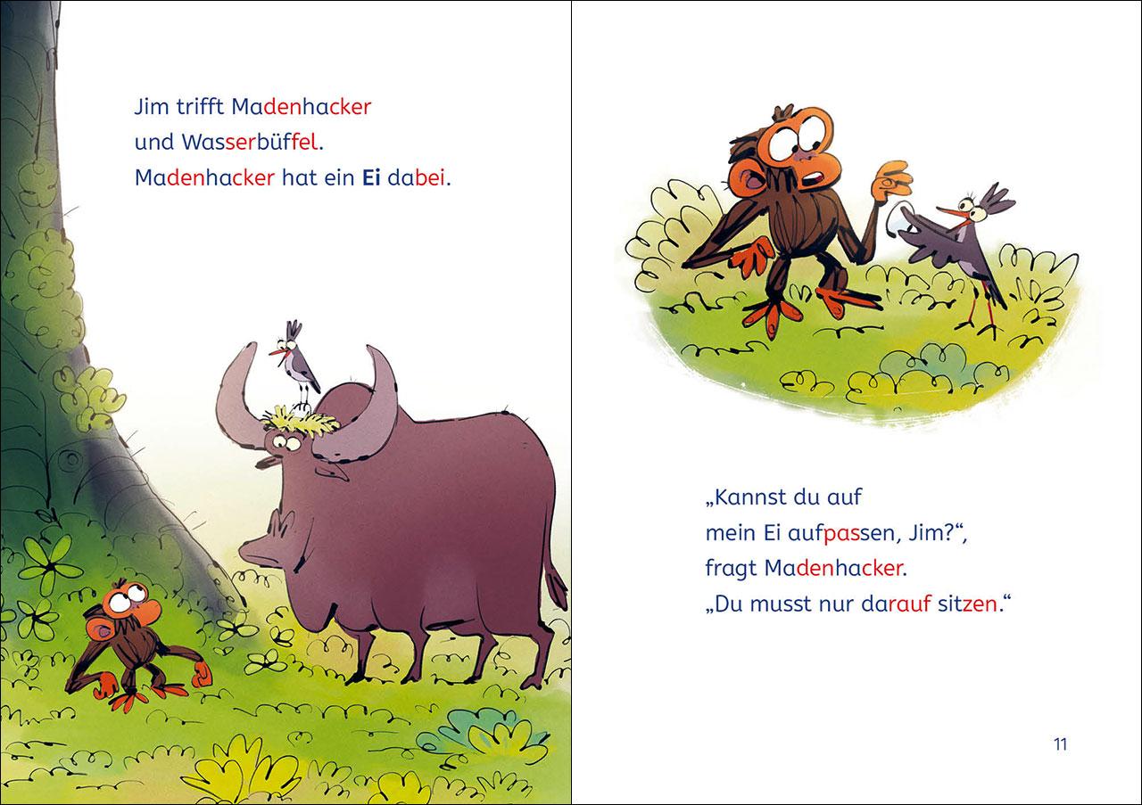 Beispielinhalt (Bild) Leselöwen 1. Klasse - Jim ist mies drauf - Jim brütet etwas aus!