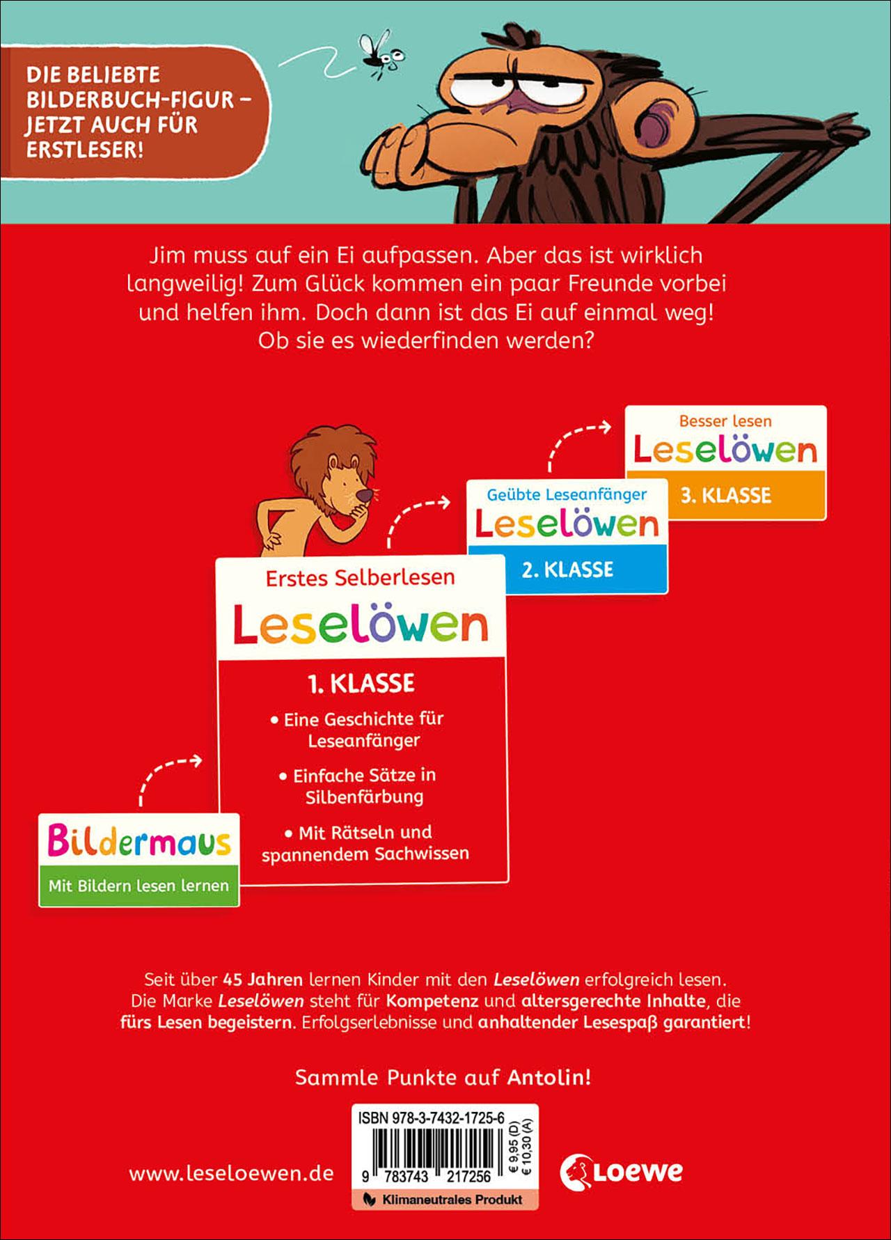 Rückseitencover Leselöwen 1. Klasse - Jim ist mies drauf - Jim brütet etwas aus!