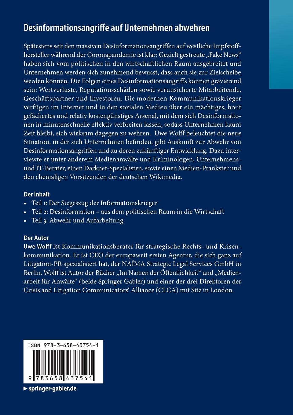 Rückseitencover Desinformationsangriffe auf Unternehmen abwehren