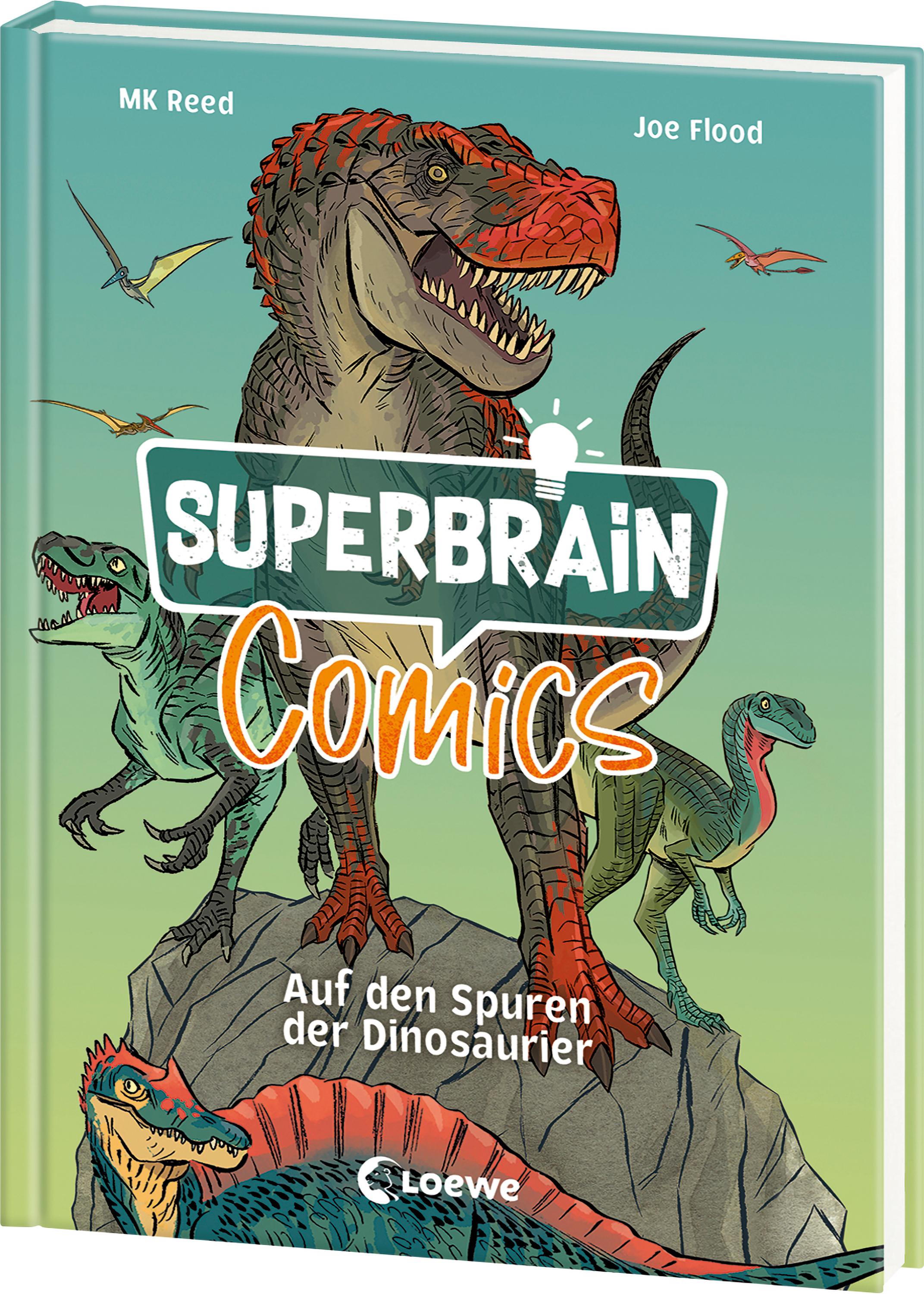 Vorderes Coverbild Superbrain-Comics - Auf den Spuren der Dinosaurier