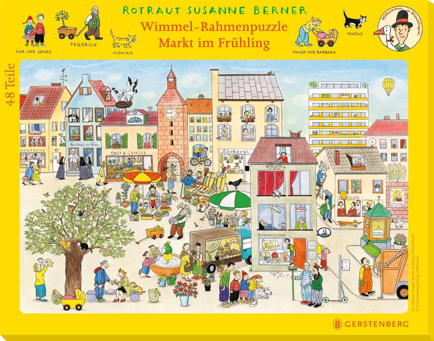 Vorderes Coverbild Wimmel-Rahmenpuzzle Frühling Motiv Markt