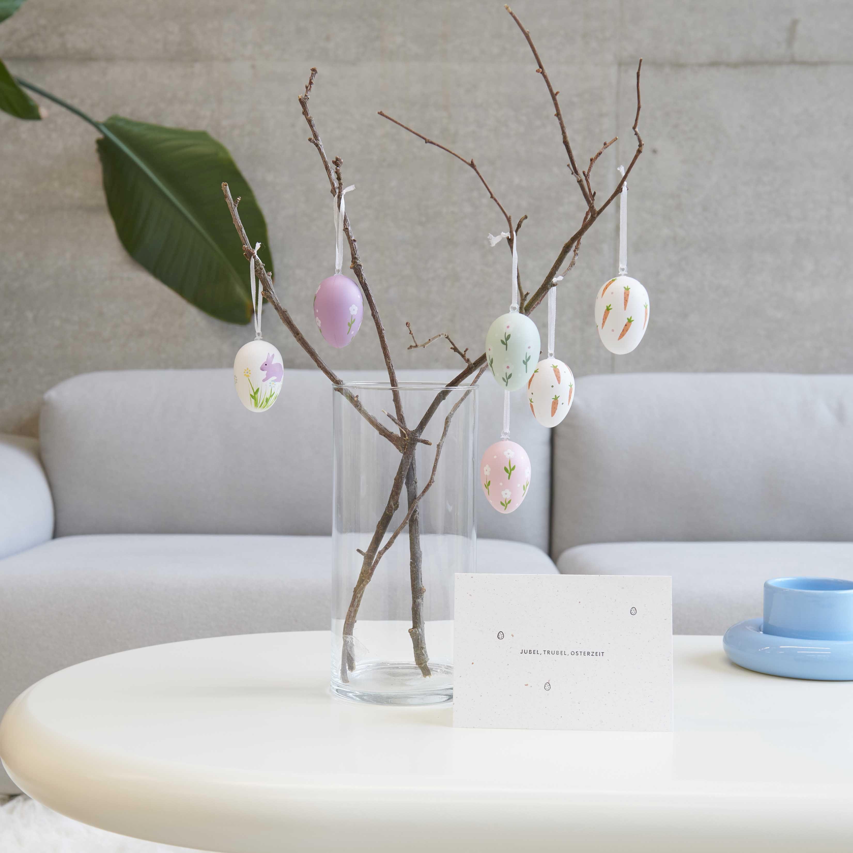 Beispielinhalt (Bild) Deko-Eier Set Lila/Weiß/Grün, 6 x 4 x 4cm