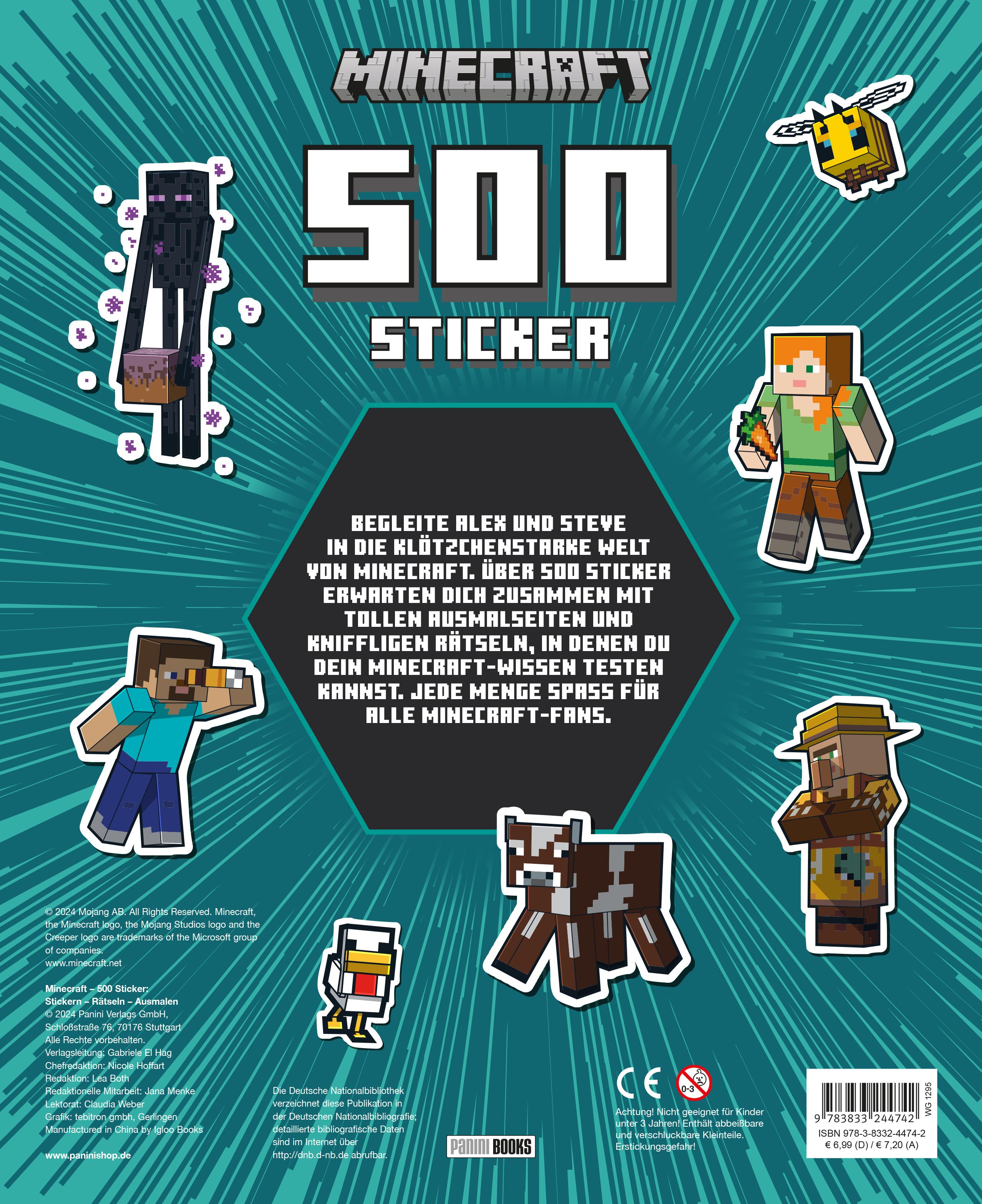 Rückseitencover Minecraft: 500 Sticker- Stickern - Rätseln - Ausmalen