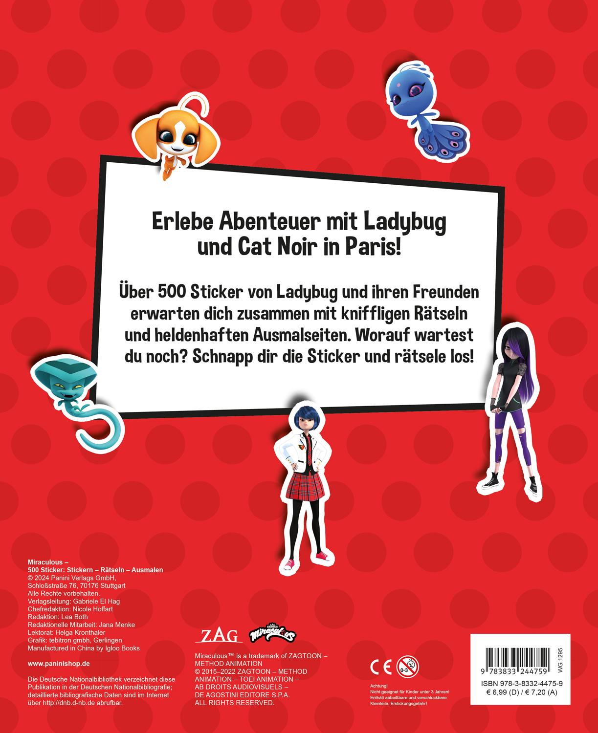 Rückseitencover Miraculous: 500 Sticker - Stickern - Rätseln - Ausmalen