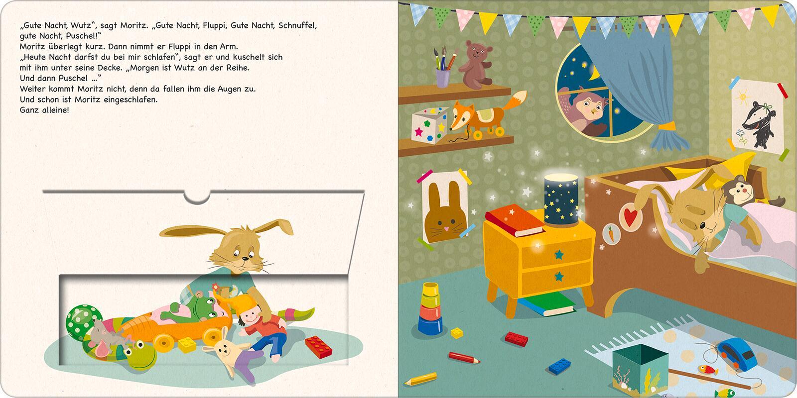 Beispielinhalt (Bild) Moritz Moppelpo schläft alleine ein