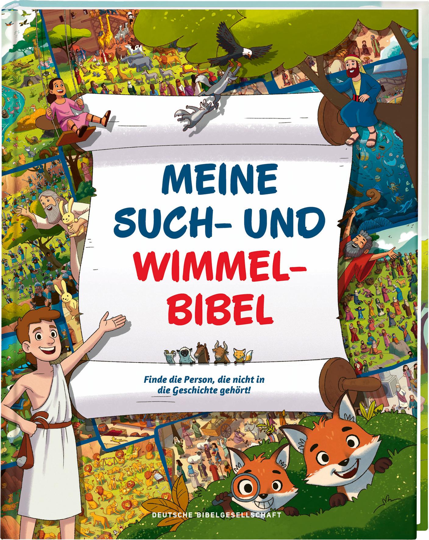 Vorderes Coverbild Meine Such- und Wimmelbibel. Finde die Person, die nicht in die Geschichte gehört! Ein kunterbuntes Wimmelbuch zu den schönsten Bibel-Geschichten für Kinder. Mit spannenden Such-Rätselaufgaben