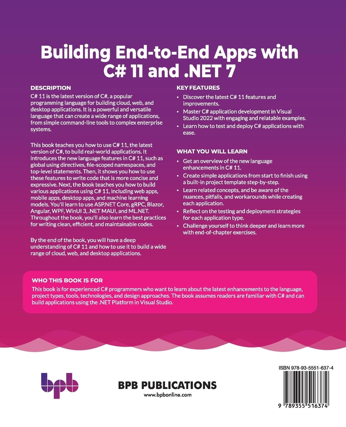 Rückseitencover Building End-to-End Apps with C# 11 and .NET 7