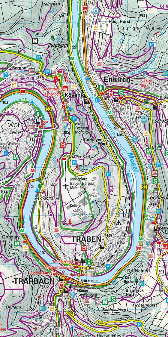 Beispielinhalt (Bild) Kümmerly+Frey Outdoorkarte Deutschland 22 Mittelmosel, Trier bis Zell 1:35.000