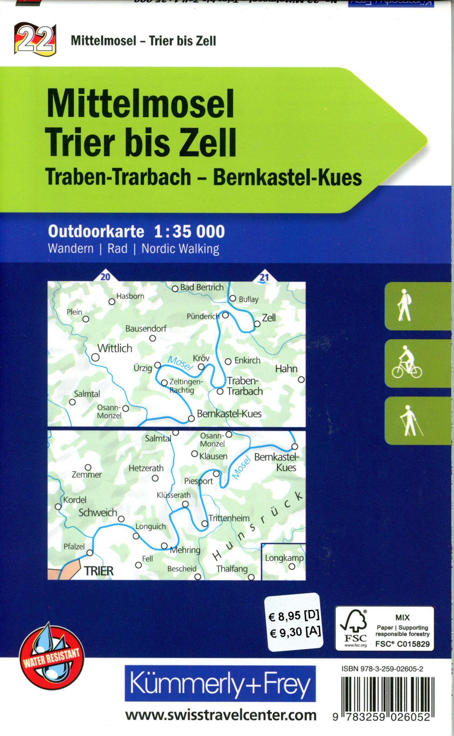 Beispielinhalt (Bild) Kümmerly+Frey Outdoorkarte Deutschland 22 Mittelmosel, Trier bis Zell 1:35.000