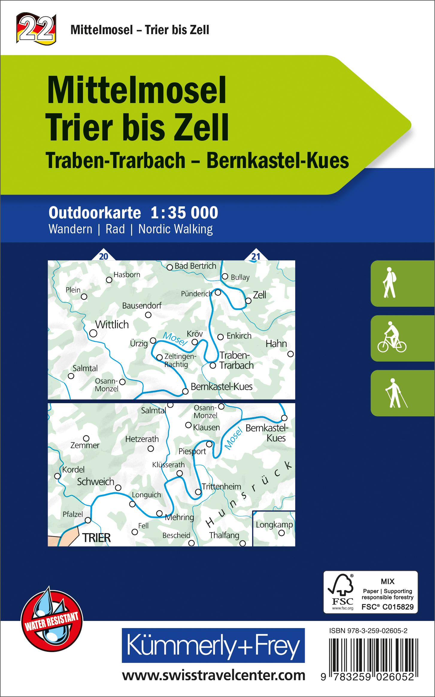 Rückseitencover Kümmerly+Frey Outdoorkarte Deutschland 22 Mittelmosel, Trier bis Zell 1:35.000