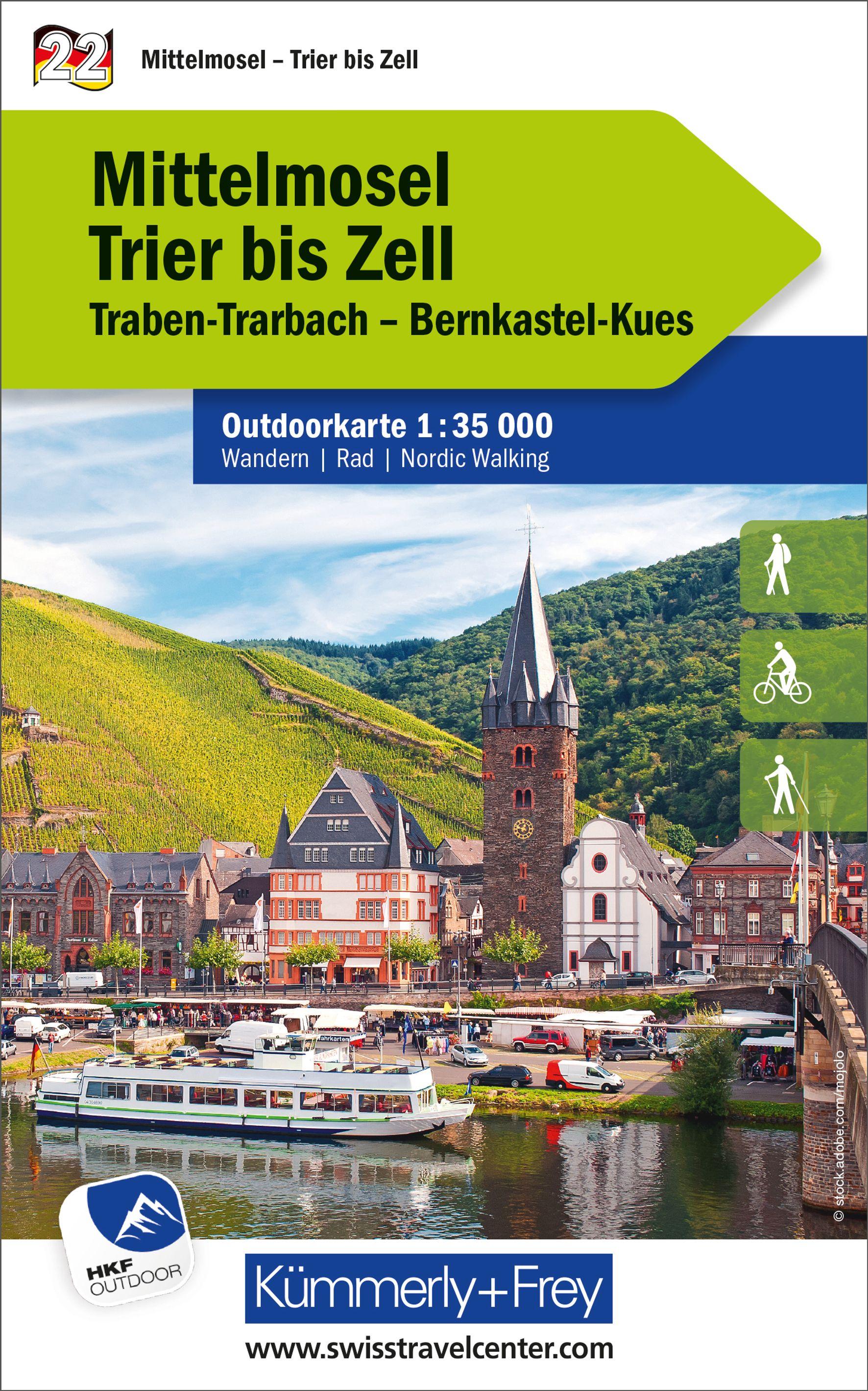 Vorderes Coverbild Kümmerly+Frey Outdoorkarte Deutschland 22 Mittelmosel, Trier bis Zell 1:35.000