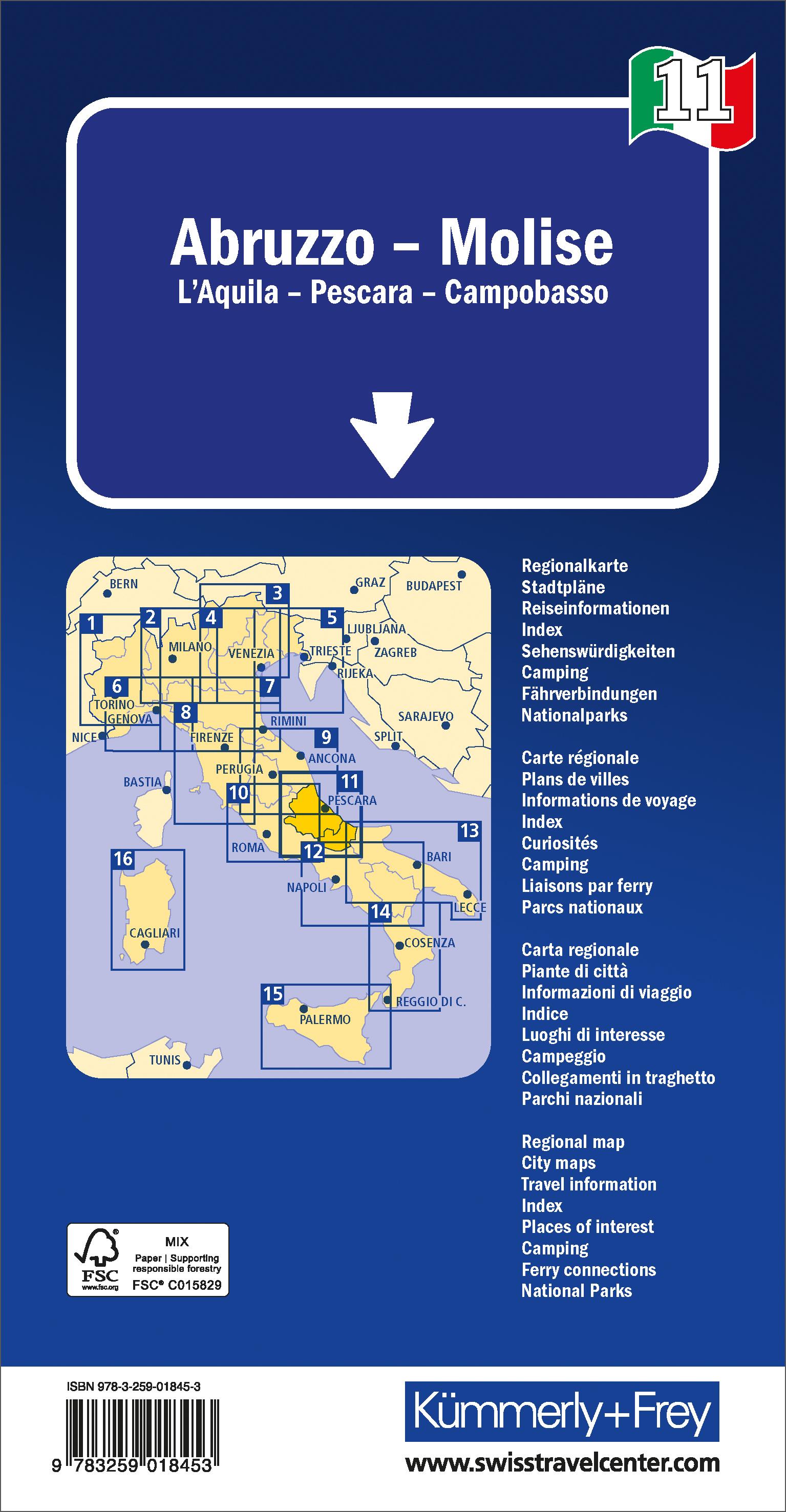 Rückseitencover Kümmerly+Frey Regional-Strassenkarte 11 Abruzzen, Molise 1:200.000