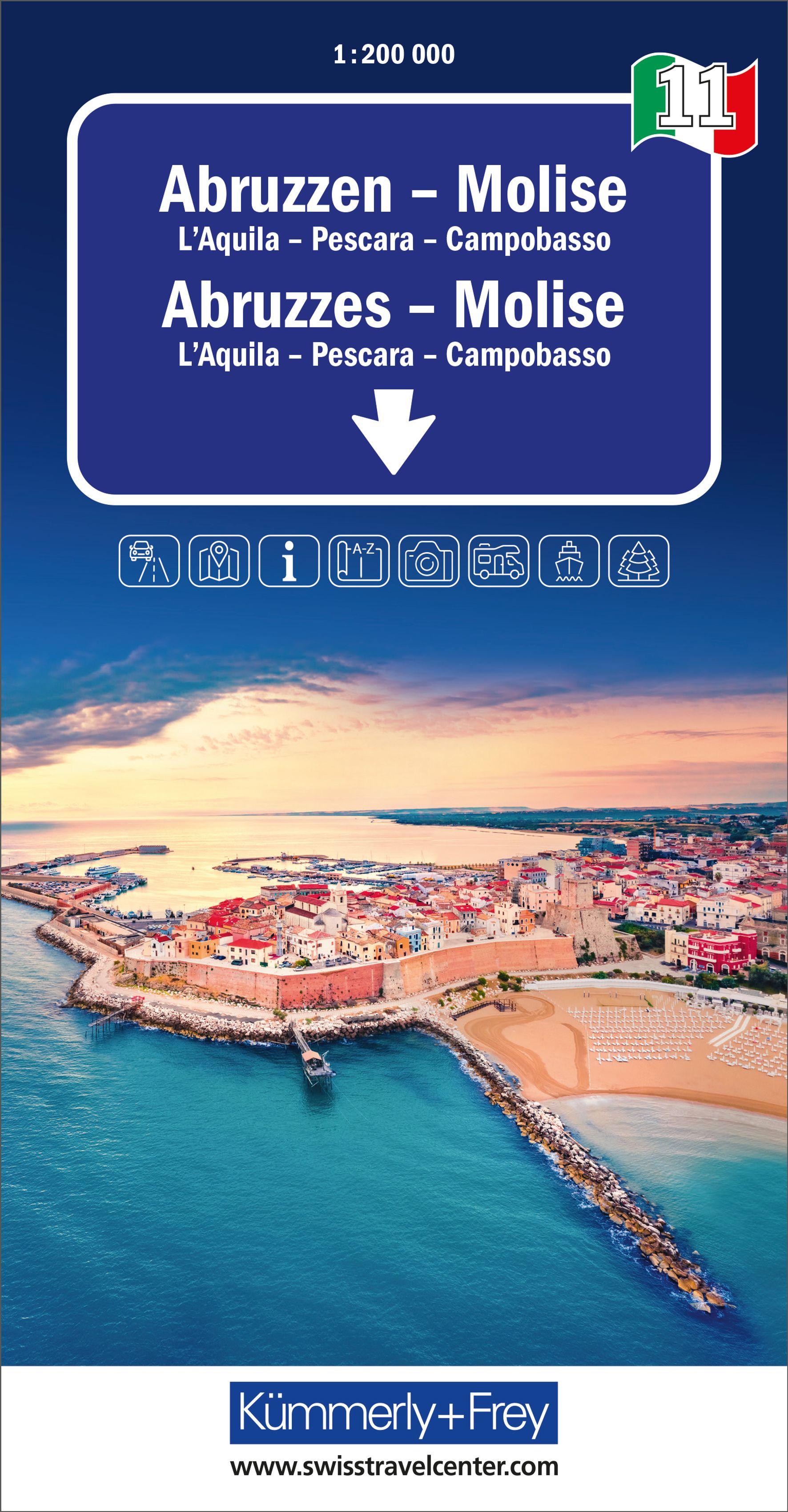 Vorderes Coverbild Kümmerly+Frey Regional-Strassenkarte 11 Abruzzen, Molise 1:200.000