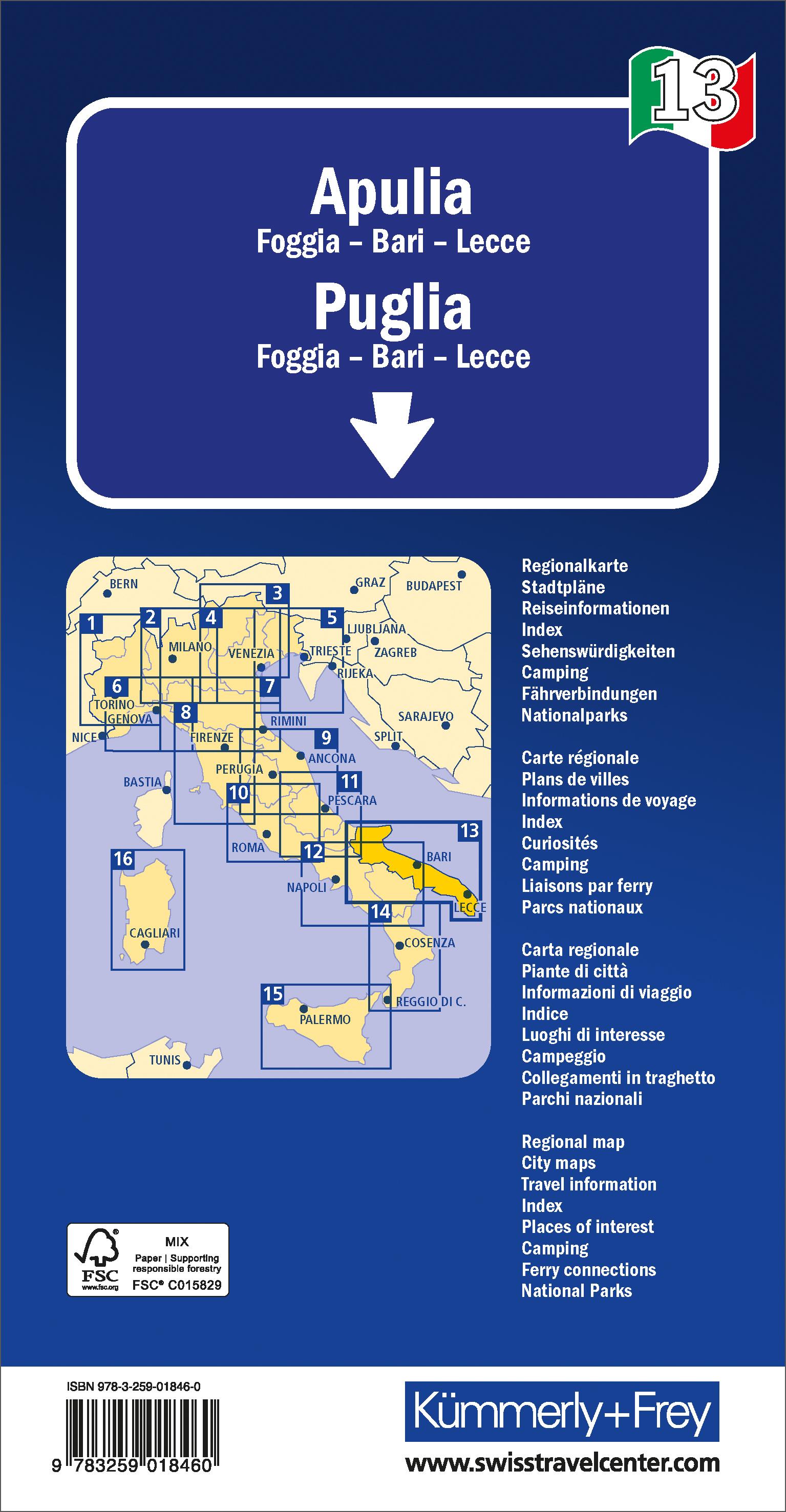 Rückseitencover Kümmerly+Frey Regional-Strassenkarte 13 Apulien 1:200.000