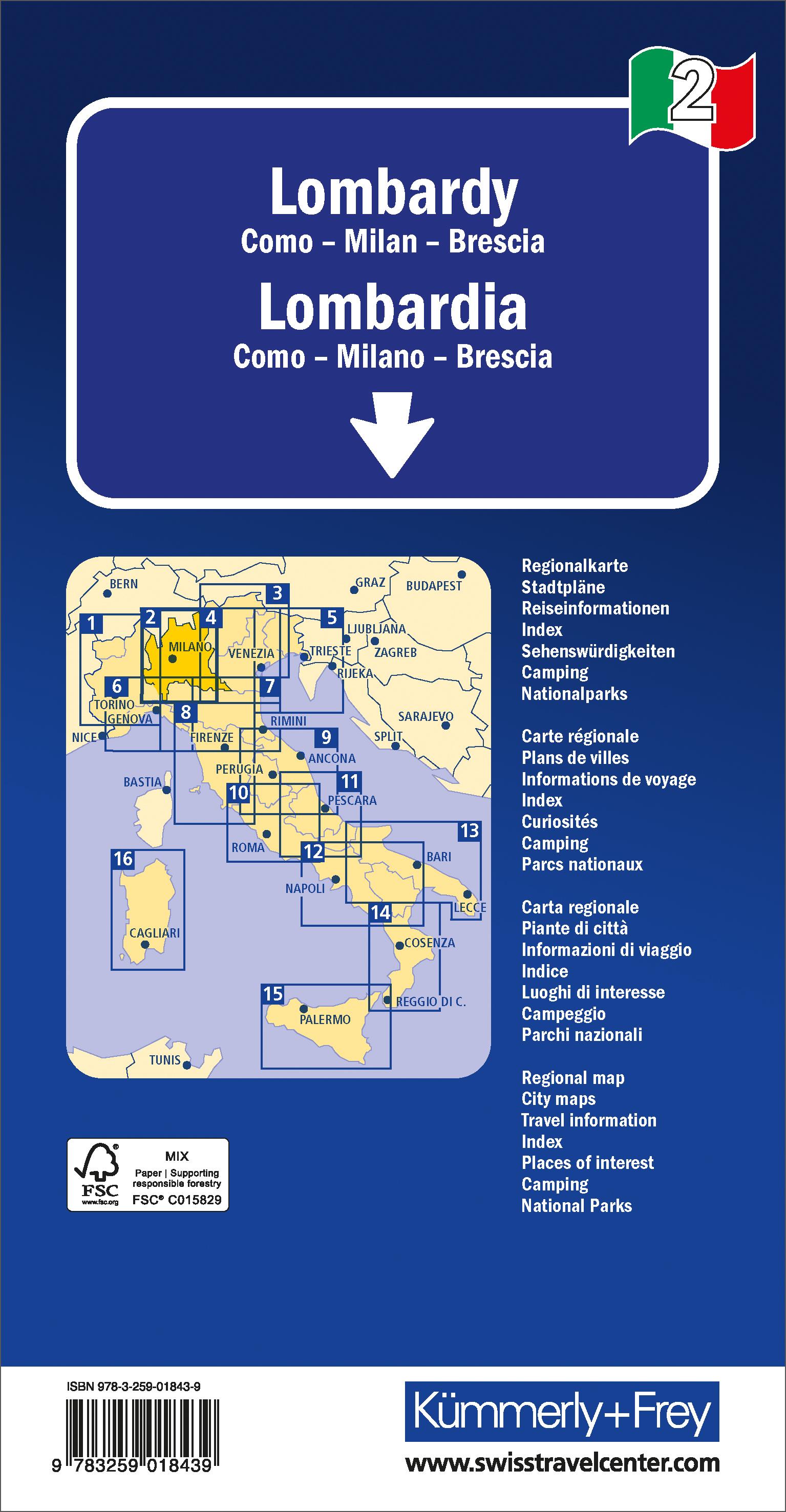Rückseitencover Kümmerly+Frey Regional-Strassenkarte 2 Lombardei 1:200.000