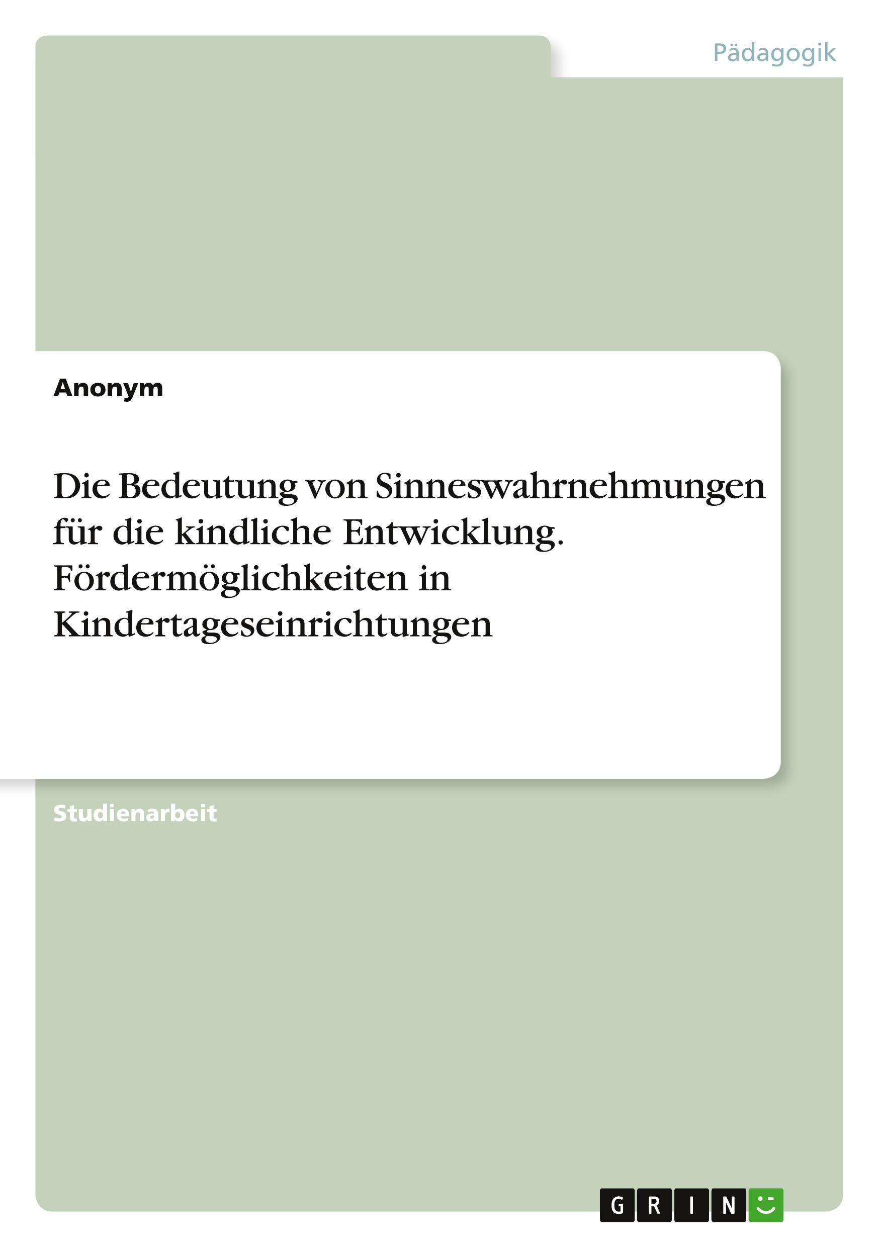 Vorderes Coverbild Die Bedeutung von Sinneswahrnehmungen für die kindliche Entwicklung. Fördermöglichkeiten in Kindertageseinrichtungen