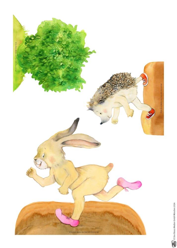Beispielinhalt (Bild) Hase und Igel. Erzählschienen-Figurenset