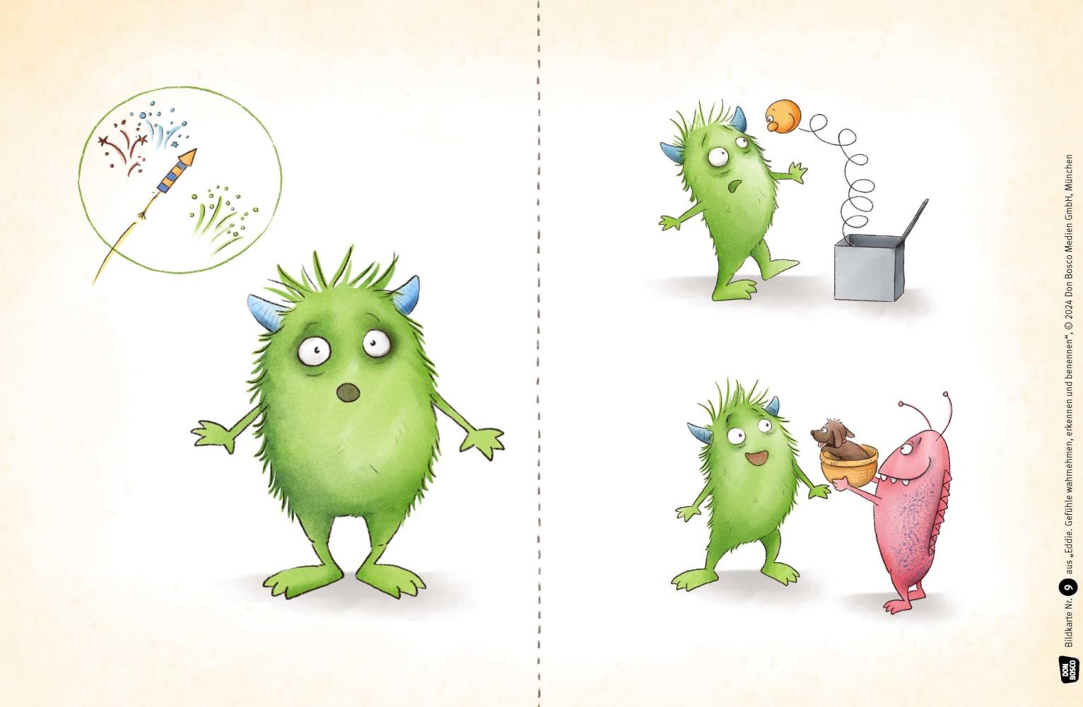 Beispielinhalt (Bild) Eddie. Gefühle wahrnehmen, erkennen und benennen. Kamishibai Bildkartenset