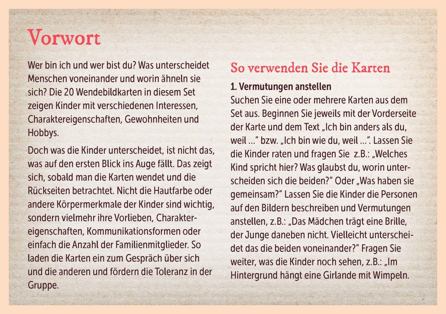 Beispielinhalt (Bild) Ich bin anders als du - Ich bin wie du: 20 überraschende Wendebildkarten über Vielfalt und Gemeinsamkeiten