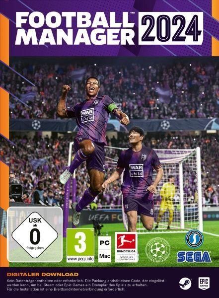 Vorderes Coverbild Football Manager 2024 (Code in a Box) (PC). Für Windows 10/11/MAC